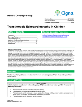 Transthoracic Echocardiography in Children – (0523)