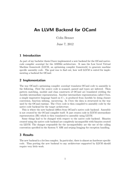 An LLVM Backend for Ocaml