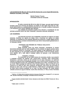 Las Haciendas De Añil En Los Valles De Aragua En Las Últimas Décadas Del Período Colonial (1767-1830)