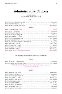 Administrative Officers GOVERNANCE LOUISIANA BOARD of REGENTS