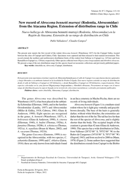 New Record of Abrocoma Bennetti Murrayi (Rodentia, Abrocomidae) from the Atacama Region