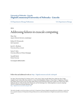 Addressing Failures in Exascale Computing Marc Snir Argonne National Laboratory, Snir@Anl.Gov