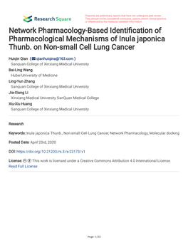 Network Pharmacology-Based Identi Cation of Pharmacological