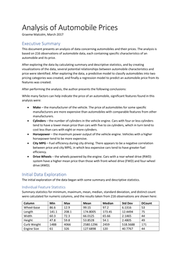 Analysis of Automobile Prices Graeme Malcolm, March 2017