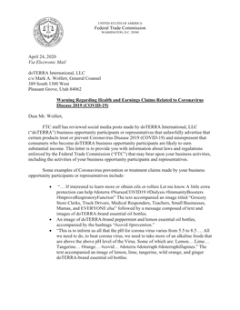 Federal Trade Commission April 24, 2020 Via Electronic Mail Doterra