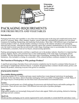 PACKAGING REQUIREMENTS for FRESH FRUITS and VEGETABLES Introduction