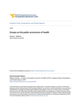 Essays on the Public Economics of Health