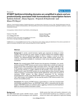 START Lipid/Sterol-Binding Domains Are Amplified in Plants and Are