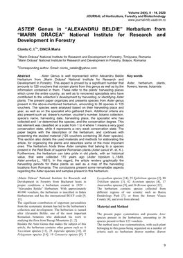 ASTER Genus in “ALEXANDRU BELDIE” Herbarium from “MARIN DRĂCEA” National Institute for Research and Development in Forestry