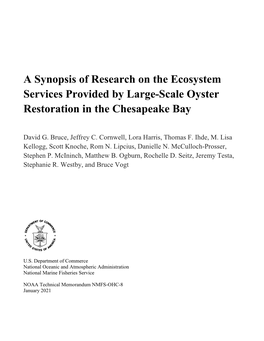 A Synopsis of Research on the Ecosystem Services Provided by Large-Scale Oyster Restoration in the Chesapeake Bay