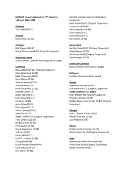 MBCACA House Cosponsors 117Th Congress 144 As of 8/24/2021 Alabama Terri Sewell (D-07) Arizona Raul Grijalva (D-03) Arkans