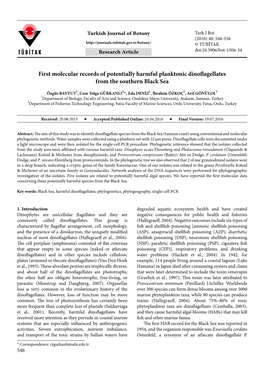 First Molecular Records of Potentially Harmful Planktonic Dinoflagellates from the Southern Black Sea