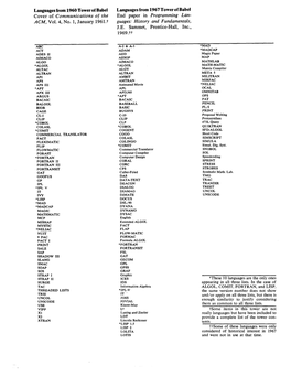 Languages from 1960 Tower of Babel Cover of Communications Ol the ACM, Vol. 4, No. 1, January 1961.T Languages from 1967 Tower O