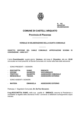 COMUNE DI CASTELL'arquato Provincia Di Piacenza