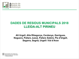 Dades De Residus Municipals De L'àmbit Territorial De L'alt Pirineu I Aran I De