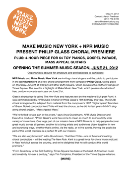 Make Music New York + Npr Music Present Philip Glass