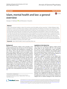 Islam, Mental Health and Law: a General Overview Georgios A