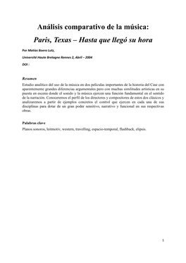 Análisis Comparativo De La Música: Paris, Texas – Hasta Que Llegó Su Hora