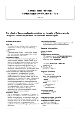 Clinical Trial Protocol Iranian Registry of Clinical Trials