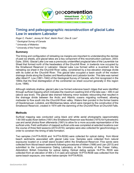 Timing and Paleogeographic Reconstruction of Glacial Lake Low in Western Labrador Roger C