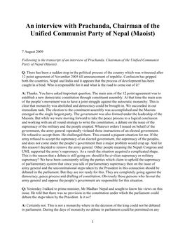 An Interview with Prachanda, Chairman of the Unified Communist Party of Nepal (Maoist)