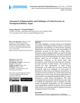 Assessment of Opportunities and Challenges of Urban Forestry in Nawalparasi District, Nepal