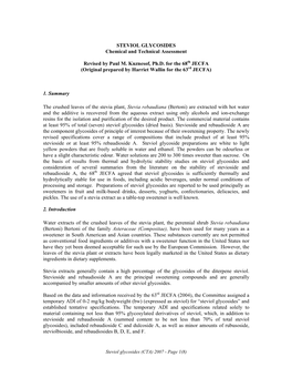 STEVIOL GLYCOSIDES Chemical and Technical Assessment