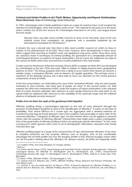 Criminal and Victim Profiles in Art Theft: Motive, Opportunity and Repeat Victimisation Simon Mackenzie, Dept of Criminology, Keele University