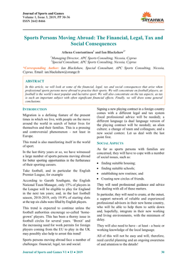 Sports Persons Moving Abroad: the Financial, Legal, Tax and Social Consequences