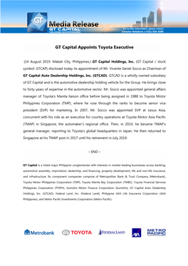 GT Capital Appoints Toyota Executive
