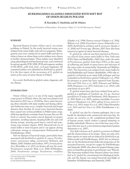 Burkholderia Gladioli Associated with Soft Rot of Onion Bulbs in Poland