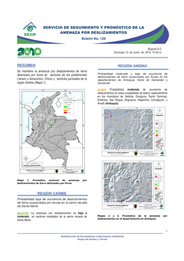 SERVICIO DE SEGUIMIENTO Y PRONÓSTICO DE LA AMENAZA POR DESLIZAMIENTOS Boletín No