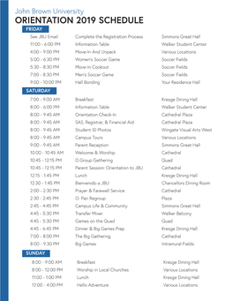 Orientation 2019 Schedule