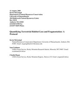 Quantifying Terrestrial Habitat Loss and Fragmentation: a Protocol