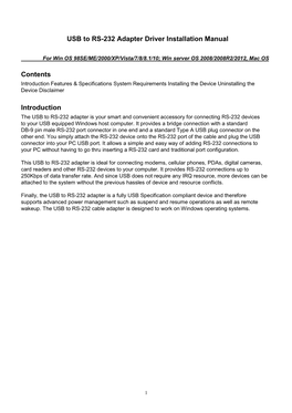 USB to RS-232 Adapter Driver Installation Manual