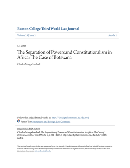 The Separation of Powers and Constitutionalism in Africa: the Case of Botswana, 25 B.C