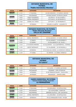 El Hornillo Fecha Hora Categoría Encuentro Viernes 21.00 2ª Regional Ud San Gregorio - Cf Superm