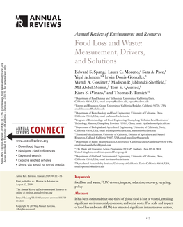 Food Loss and Waste: Measurement, Drivers, and Solutions