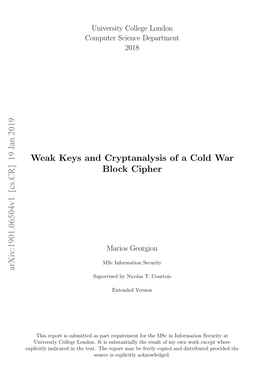 Weak Keys and Cryptanalysis of a Cold War Block Cipher