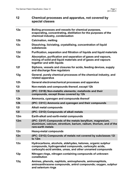 The German Patent Classification, Class 12 Page 1 2011-09-21