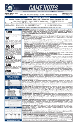 05-31-2021 Mariners Game Notes