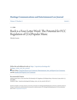 Rock Is a Four-Letter Word: the Potential for FCC Regulation of (Un)Popular Music, 9 Hastings Comm