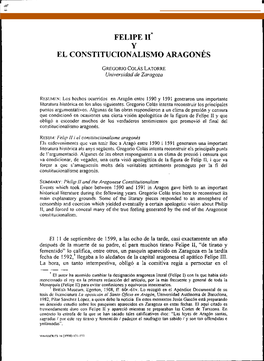 Felipe Ii* Y El Constitucionalismo Aragonés