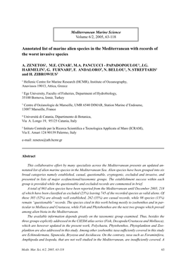 Annotated List of Marine Alien Species in the Mediterranean with Records of the Worst Invasive Species