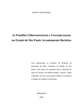 As Famílias Chlorococcaceae E Coccomyxaceae No Estado