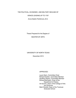 The Political, Economic, and Military Decline of Venice Leading up to 1797