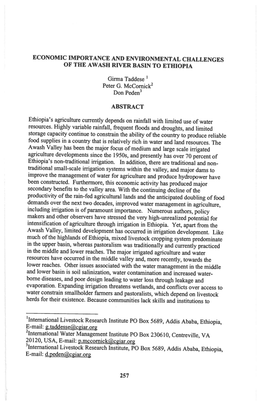 Economic Importance and Environmental Challenges of the Awash River Basin to Ethiopia