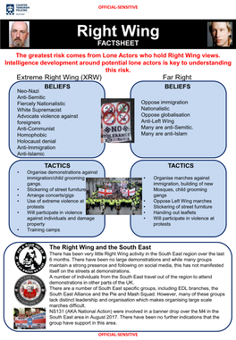 Right Wing FACTSHEET the Greatest Risk Comes from Lone Actors Who Hold Right Wing Views