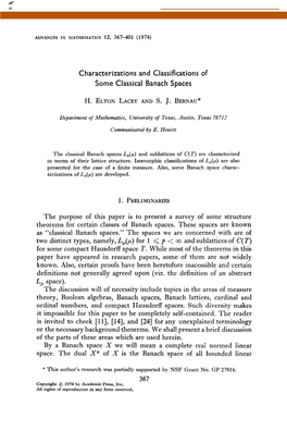 Characterizations and Classifications of Some Classical Banach Spaces