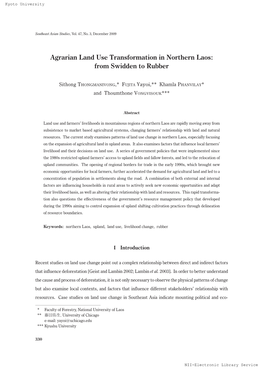 Agrarian Land Use Transformation in Northern Laos: from Swidden to Rubber